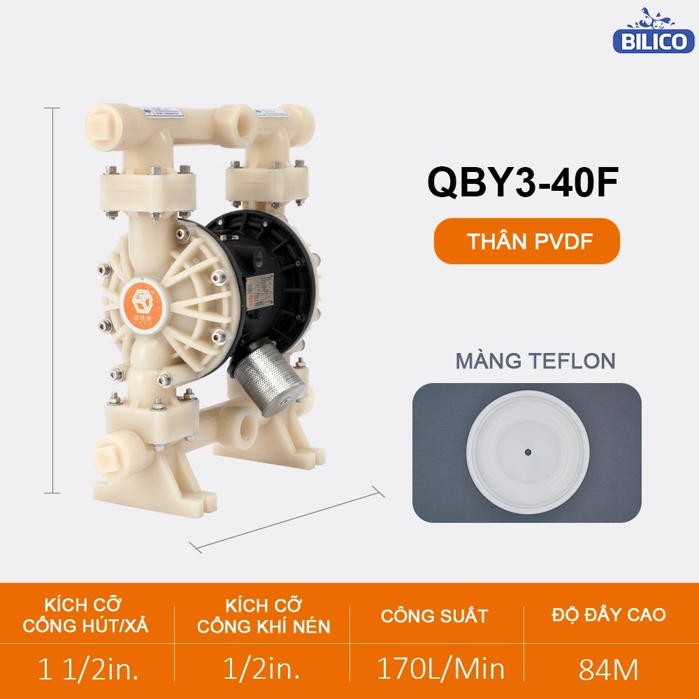 Bơm Màng Khí Nén QBY3-40 Teflon