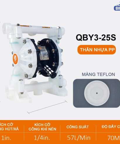 Bơm Màng Khí Nén QBY3-25 NHỰA PP