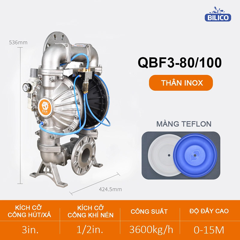 Bơm Màng Bột QBF3-80/100 INOX 