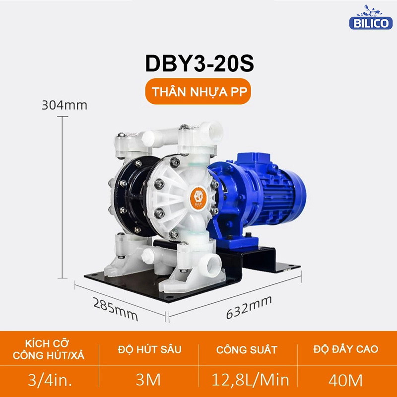 Bơm màng điện DBY3-20 Nhựa PP