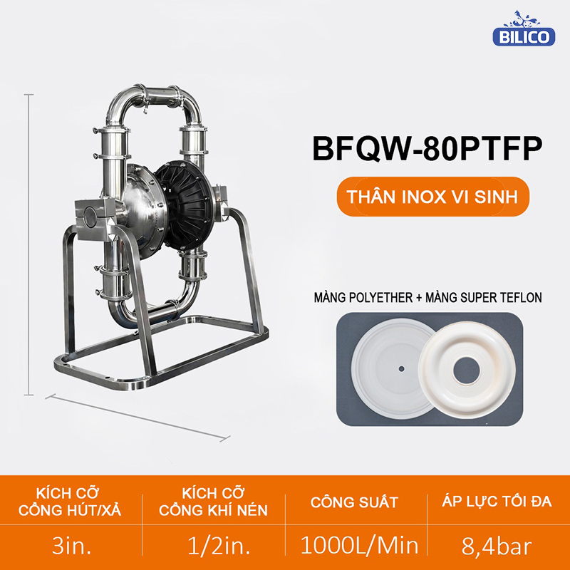 Bơm màng thực phẩm khí nén BFQW-80PTFP 