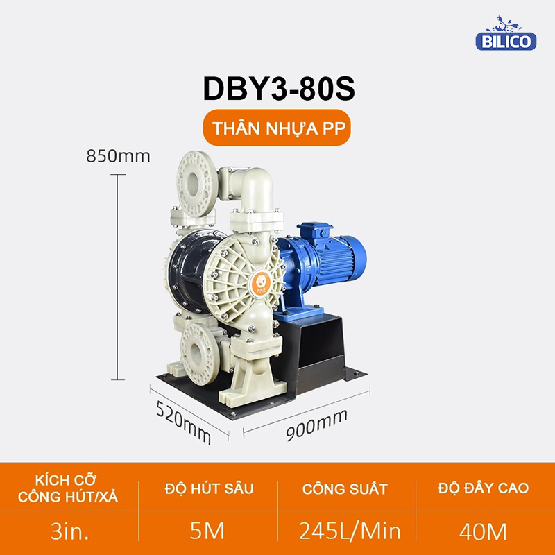 Bơm Màng Điện DBY3-80 NHỰA PP 