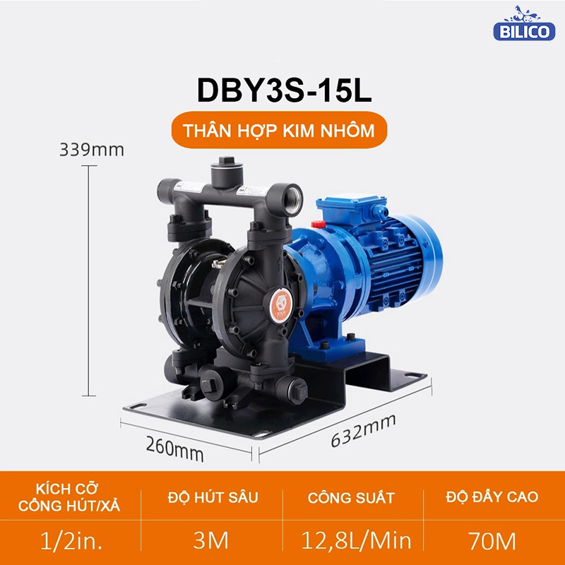 Bơm Màng Điện DBY3S-15 HỢP KIM NHÔM 