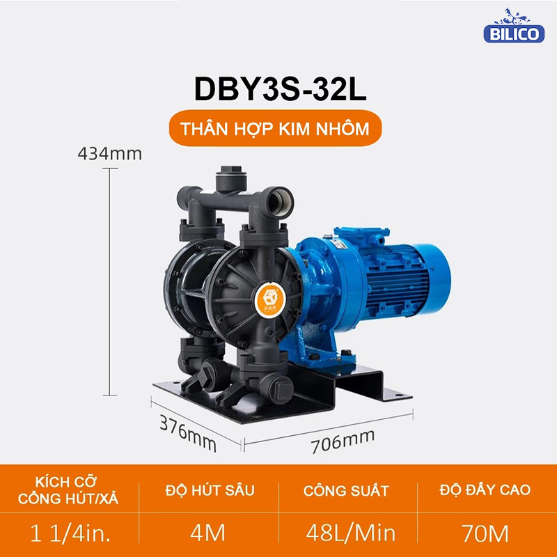 Bơm Màng Điện DBY3S-32 HỢP KIM NHÔM 